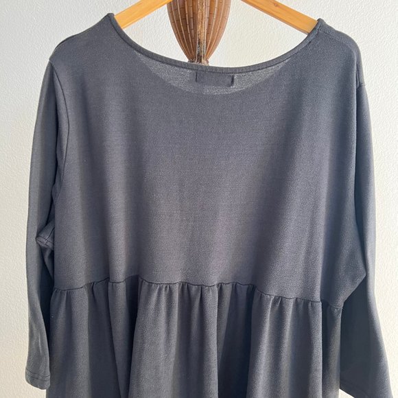 Ice Silk Size 3XL Gray Flared Sleeve Round Neck Peplum Knitted Mini Dress - Picture 6 of 10